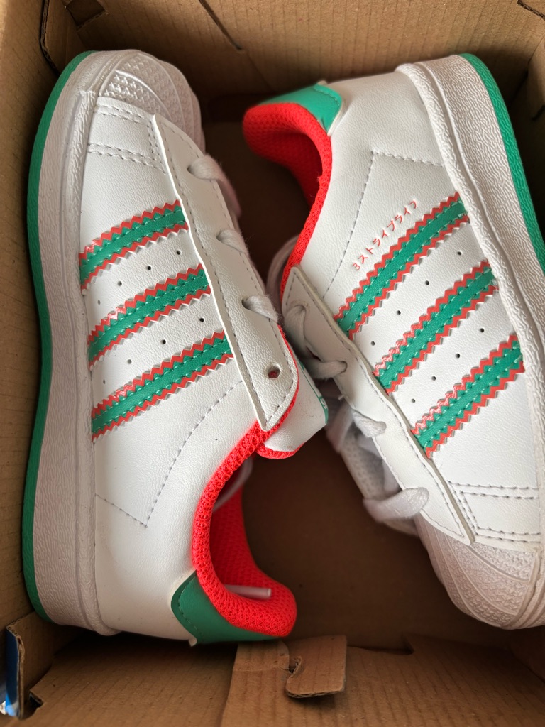Adidas Superstar With Green & Coral Accents